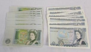 20 consecutive £1 notes signed J B Page (795101-795120) and 17 £5 notes signed G M Gill