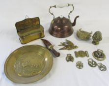 Various brass and copper inc candle box