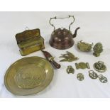 Various brass and copper inc candle box