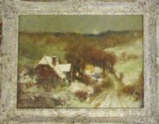 Framed oil on canvas of a wintery scene 75 cm x 59 cm