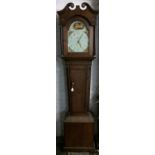 Georgian 30 hour longcase clock in a tapering oak case with inlaid marquetry maker Dumville
