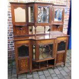 Late Victorian rosewood inlaid breakfront display cabinet with bevel glass W 153cm H188