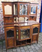 Late Victorian rosewood inlaid breakfront display cabinet with bevel glass W 153cm H188