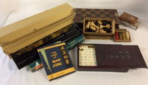 Mah Jong set, 4 boxed lacquer, trays, vintage counters,