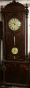 Large Victorian mahogany library clock with barometer & thermometer (AF only one weight) H250cm