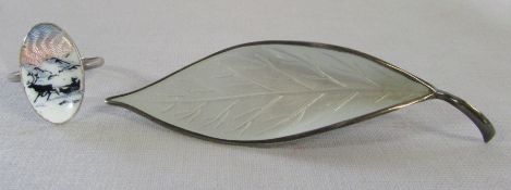 David Andersen Norway Sterling silver & enamel leaf brooch,