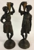 Pair of early 20th century spelter African figural candlesticks H37cm