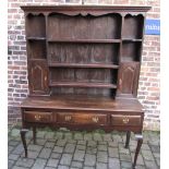 Georgian reproduction oak dresser on cabriole legs with small plaque with inscription 'This came