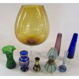 Selection of coloured glass ware