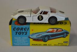 Corgi Toys Marcos 1800 GT with Volvo Engine (white with green stripes to bonnet) No 324 with box