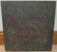 Carved slate plaque entitled 'Before the cock crow' by Philip Pape 46 cm x 46 cm