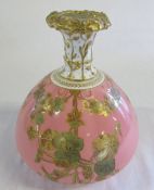 Early 20th century Royal Crown Derby pink gilt vase retailed by Bailey,