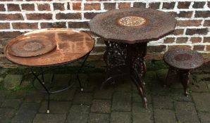 2 Asian folding tables with carved & inlaid tops,