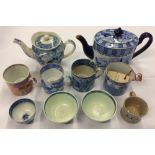 Late 18th/early 19th century English & Chinese coffee cans & tea bowls & 2 teapots