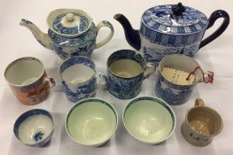 Late 18th/early 19th century English & Chinese coffee cans & tea bowls & 2 teapots