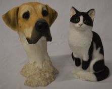 Sherratt & Simpson resin bust of a Great Dane and a sitting cat