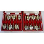 2 cased sets of silver teaspoons Sheffield 1973 maker Cooper Brothers total weight 3.