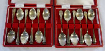 2 cased sets of silver teaspoons Sheffield 1973 maker Cooper Brothers total weight 3.