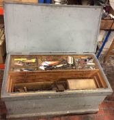 19th century carpenters chest with a large quantity of old tools