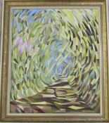 Abstract oil on board 'My road through the woods' by Albert Atkinson 1980 85 cm x 100 cm