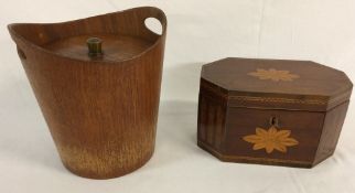 Early 19th century inlaid tea caddy converted to a box & a wooden lidded ice bucket