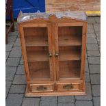 Pine glass fronted wall cabinet with drawers