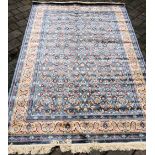 Duck egg blue ground Cashmere rug with all over design & gold border 2.3m by 1.