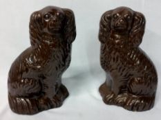 Pair of Victorian saltglaze Staffordshire King Charles spaniels