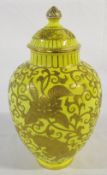 Royal Crown Derby lidded yellow ground vase with gilt decoration H 22 cm