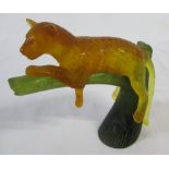 Daum France pate de verre model of a leopard on a tree trunk signed to underside