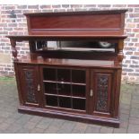 Late Victorian carved & glass panelled sideboard with side doors to store table leaves at the rear