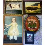 Modern oils on board in the naive style of a girl, livestock,