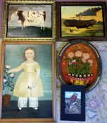 Modern oils on board in the naive style of a girl, livestock,