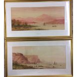 Lake & a seascape watercolours entitled Inversnaid & Tynemouth by E Lewis.