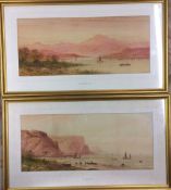 Lake & a seascape watercolours entitled Inversnaid & Tynemouth by E Lewis.