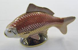 Royal Crown Derby paperweight of a carp with gold stopper L 17 cm