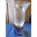 Daum France glass vase with pate de verre model of fish,