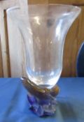 Daum France glass vase with pate de verre model of fish,