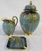 3 pieces of Carlton ware 'Bleu Royale' stork pattern inc Ginger Jar H 28 cm