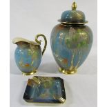 3 pieces of Carlton ware 'Bleu Royale' stork pattern inc Ginger Jar H 28 cm