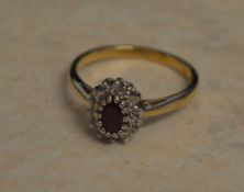 9ct gold diamond and ruby ring, total weight 2.