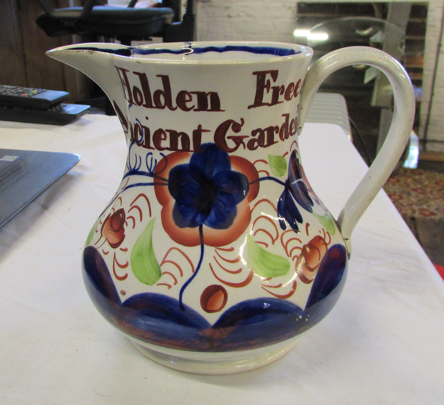 6 Victorian gaudy welsh jugs (3 with names) & a tankard - Image 7 of 15