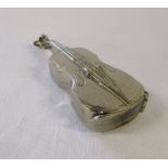 Silver plate novelty vesta case in the shape of a violin