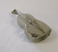 Silver plate novelty vesta case in the shape of a violin