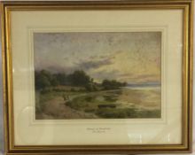 Framed watercolour by Thomas Pyne dated 1912 entitled Sunset at Bradfield (some spotting) 51cm by