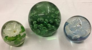 Victorian green glass dump & 2 glass paperweights