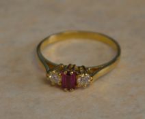 18ct gold baguette cut ruby and diamond ring, total weight approx 2.