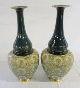 Pair of Doulton Lambeth green and gold vases H 44 cm