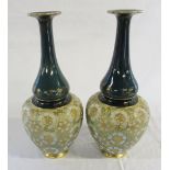 Pair of Doulton Lambeth green and gold vases H 44 cm