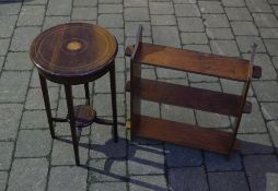 Pegged wall shelf & small Edwardian occasional table/plant stand